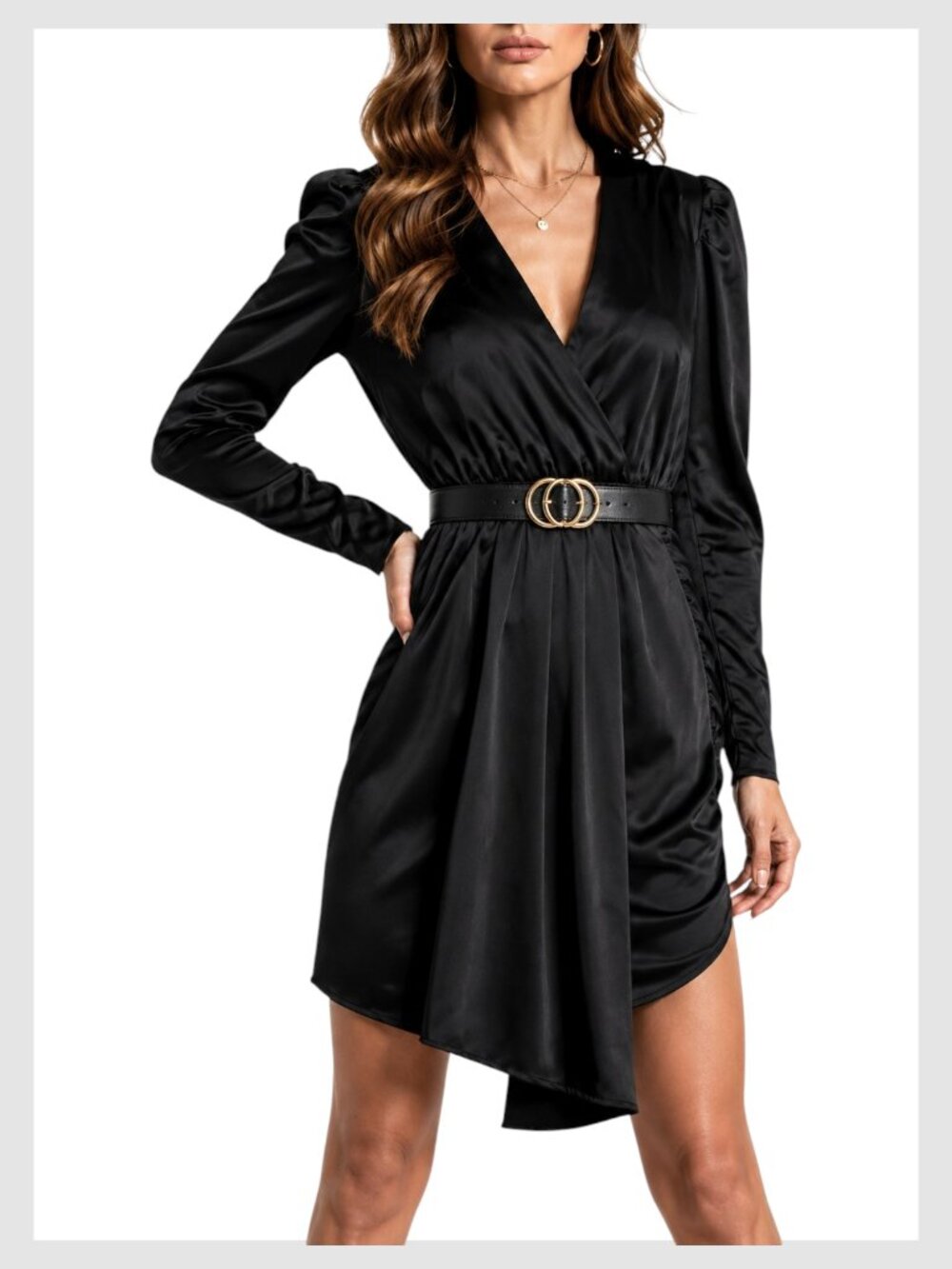 Kendall & Kylie Mini Dress Black Satin Puff Sleeve S